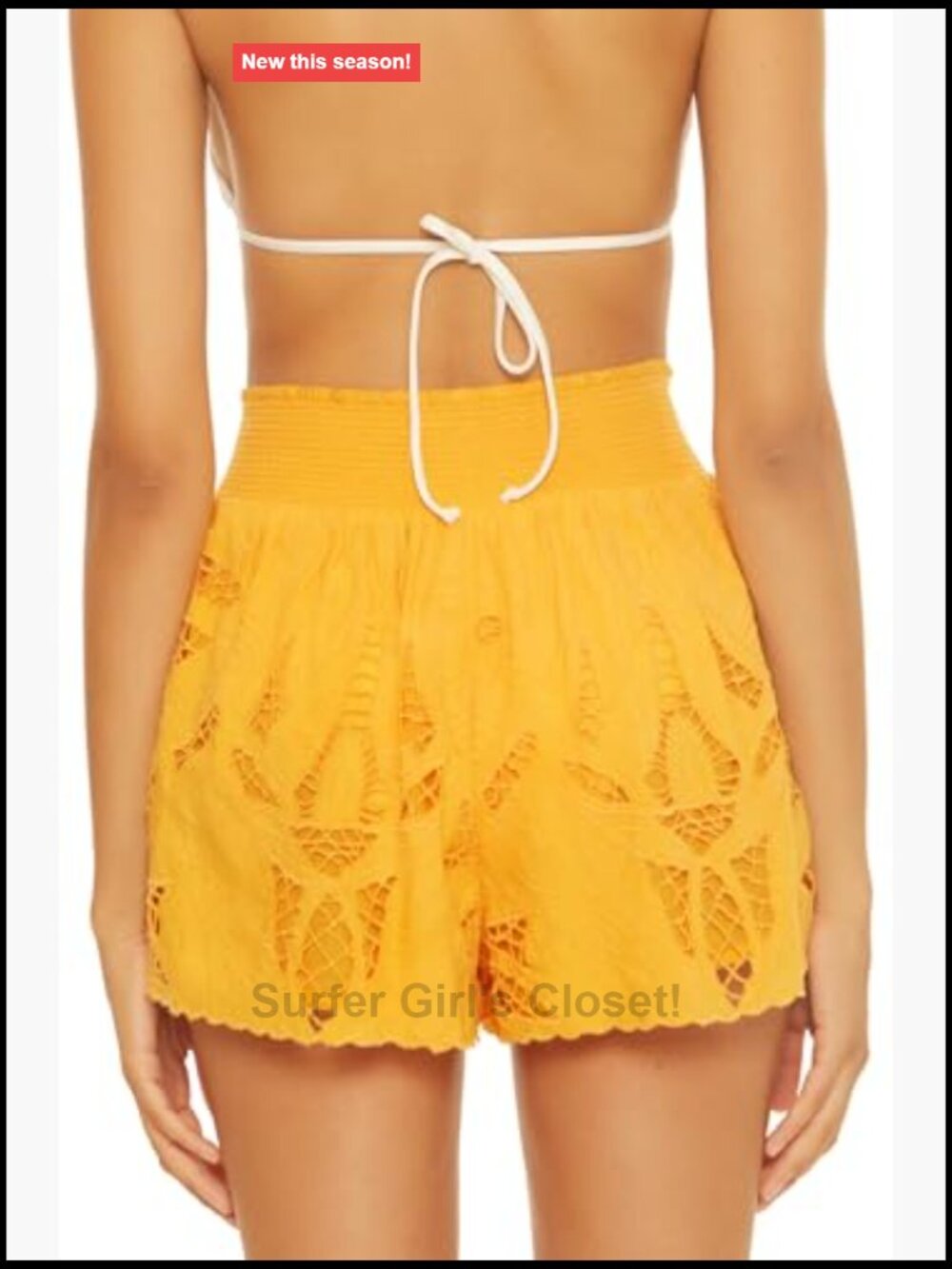 High Waisted Smocked Shorts, Viscose Beach Cover Up with Embroidery - Picture 3 of 5